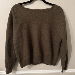 Orvis Raw Hem Neckline Wool Sweater Green Brown Small